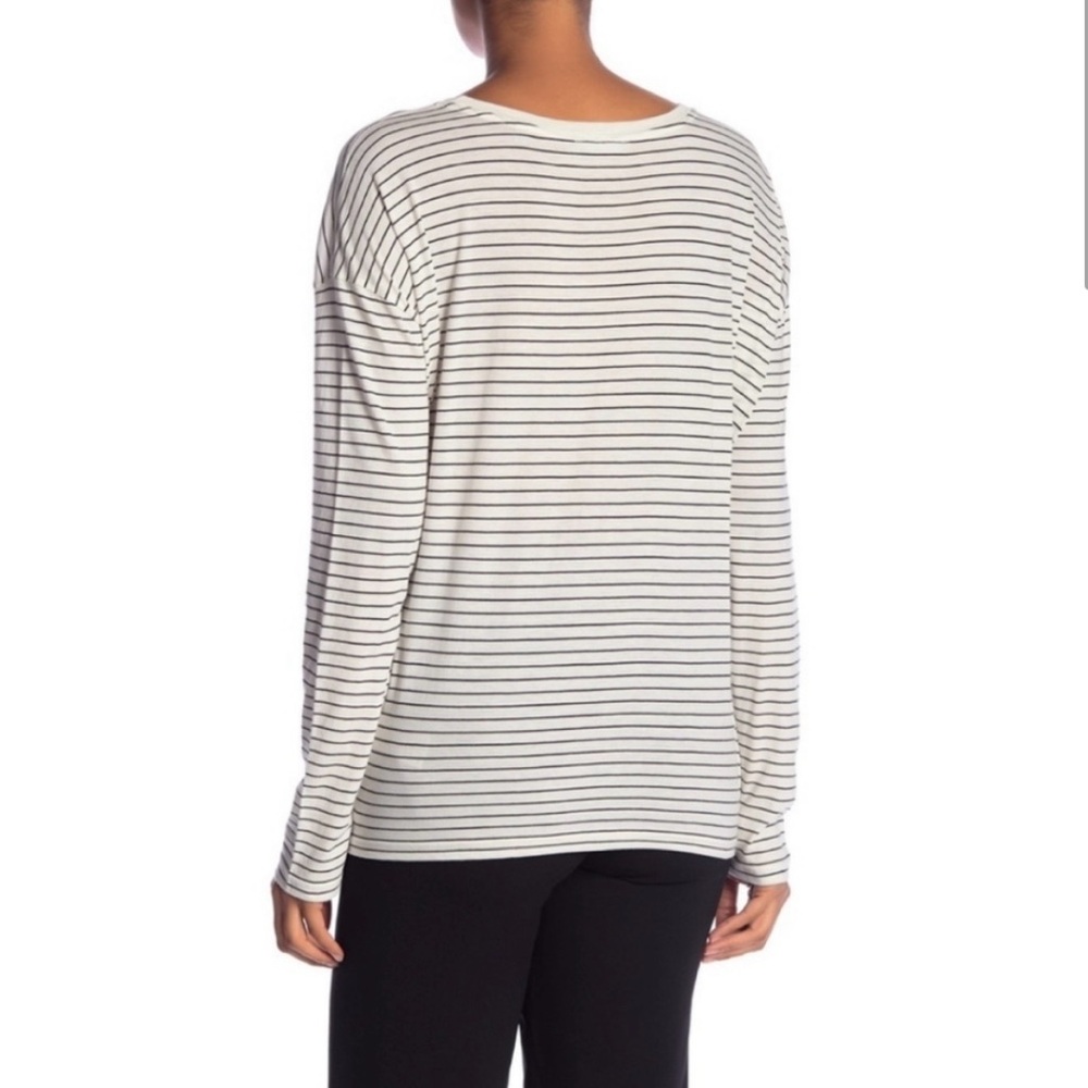 VINCE. Black and Ivory Striped Drop Shoulder Long Sleeve Shirt - Picture 2 of 6